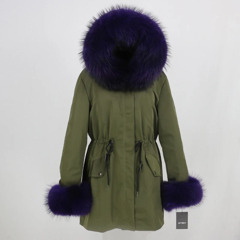 green purple OFTBUY, пальто с натуральным мехом, зимняя куртка, Женская длинная парка, воротник из натурального меха енота, капюшон, Толстая теплая водонепроницаемая верхняя одежда, съемная - Цвет: green purple