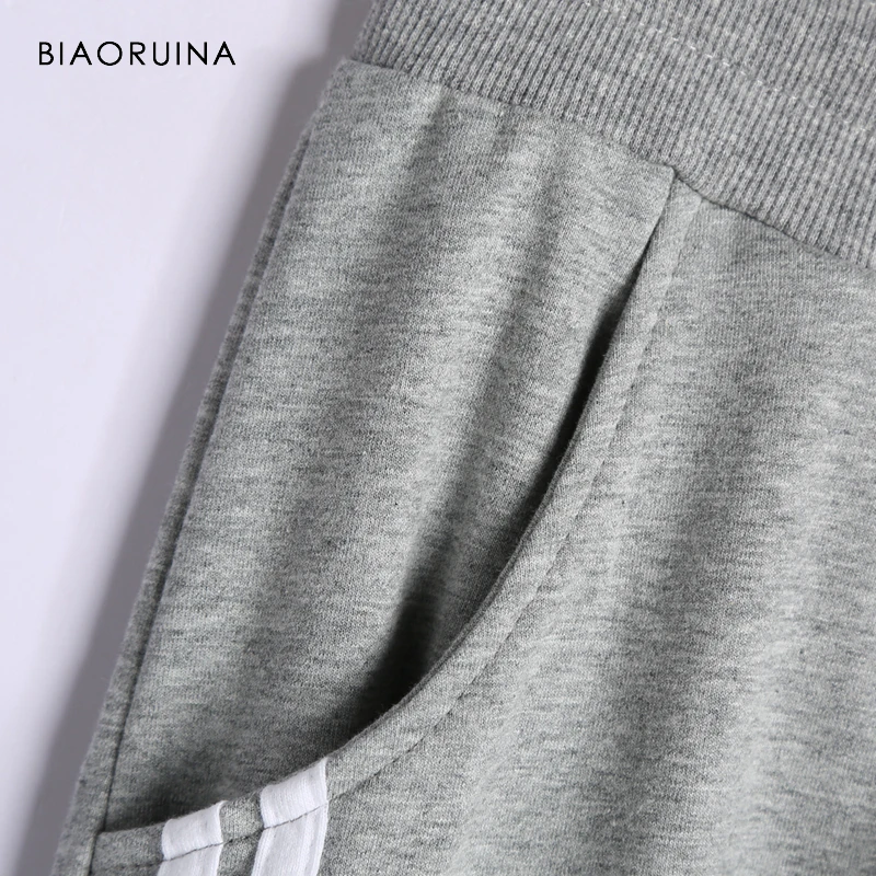 BIAORUINA, женские модные полосатые брюки-карандаш, эластичные, с завязками на талии, женские повседневные штаны в Корейском стиле, штаны для активного отдыха