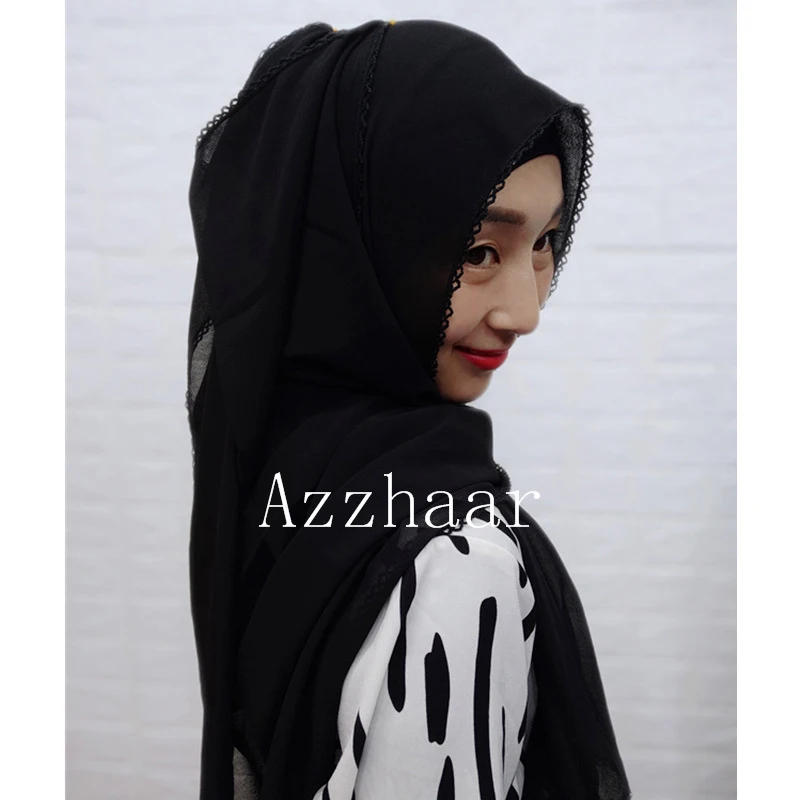 Простой стиль Женский хиджаб однотонный горный хрусталь шифон шелк популярные