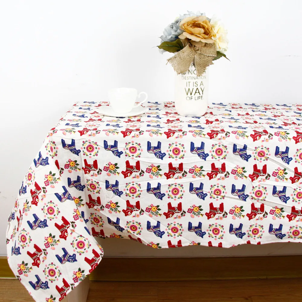 Скатерть из хлопка и льна с принтом лошадей|linen table cloth|table clothlinen |