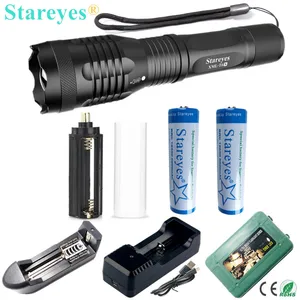 Новейшая версия, супер яркий светодиодный фонарь на 4 лм, светодиодный фонарь с масштабированием + перезаряжаемый аккумулятор 18650 5000 мач + зарядное устройство
