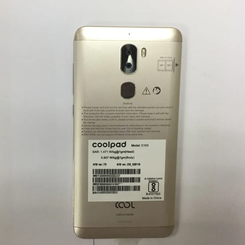 Глобальный Версия Оригинал Leeco Прохладный 1 C103 двойной Letv Coolpad Cool1 Смартфон Snapdragon