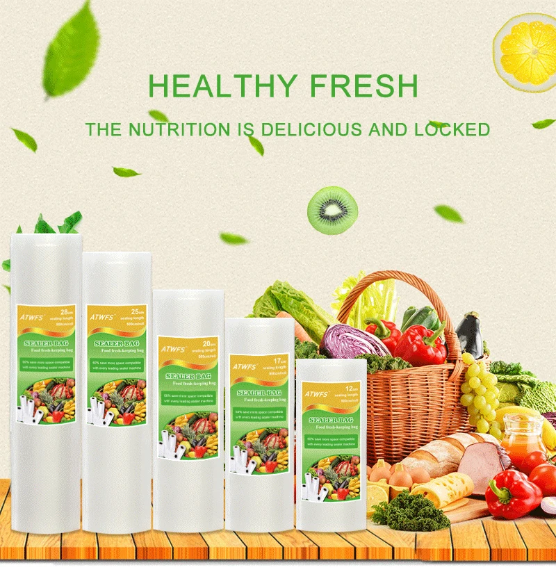 ATWFS рулоны для вакуумной упаковки, вакуумные пластиковые пакеты для хранения, домашний вакуумный упаковщик для еды, 12+ 17+ 20+ 25+ 28 см* 500 см, 5 рулонов/партия