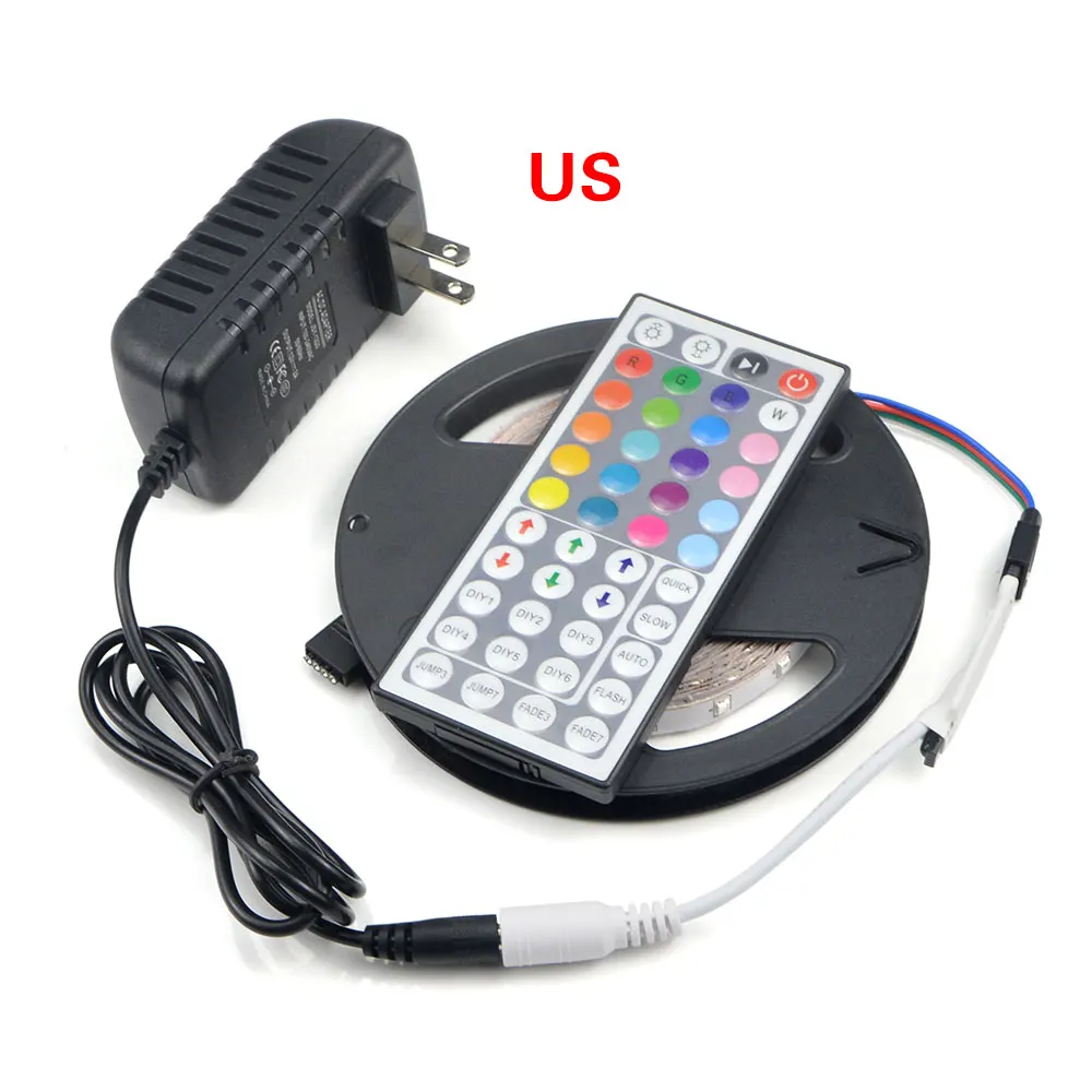 RGB With US Adapter 1 шт. 5 м 300 светодиодный s лампа лента Диодная лента RGB Светодиодная лента светильник 2835 SMD 44 Ключ ИК пульт дистанционного управления 3A DC 12 В адаптер питания - Испускаемый цвет: RGB With US Adapter