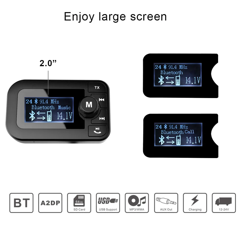 Беспроводной FM трансмиттер с Bluetooth и mp3 плеером 2 0 дюйма|bluetooth fm transmitter modulator|fm