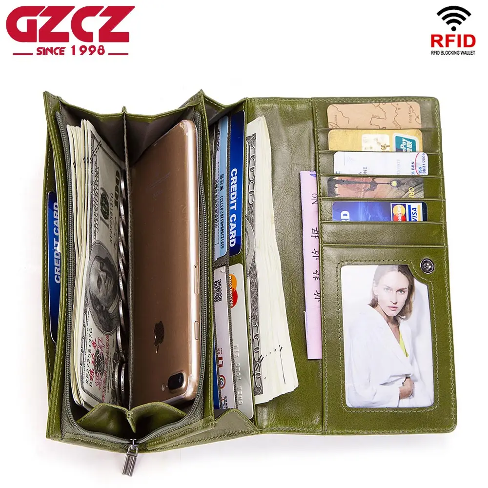 Женский кошелек GZCZ из натуральной кожи на молнии с технологией RFID|Женские