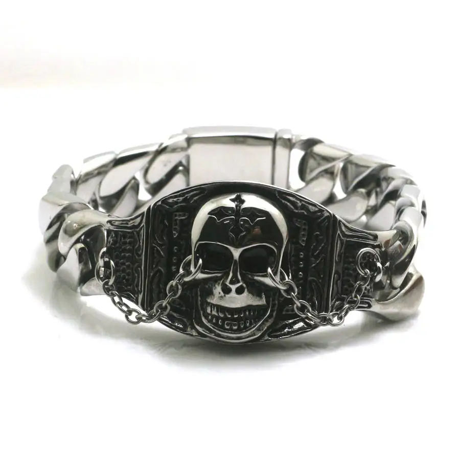 Мужской браслет из нержавеющей стали 316L Cool Biker Skull Cool Hot