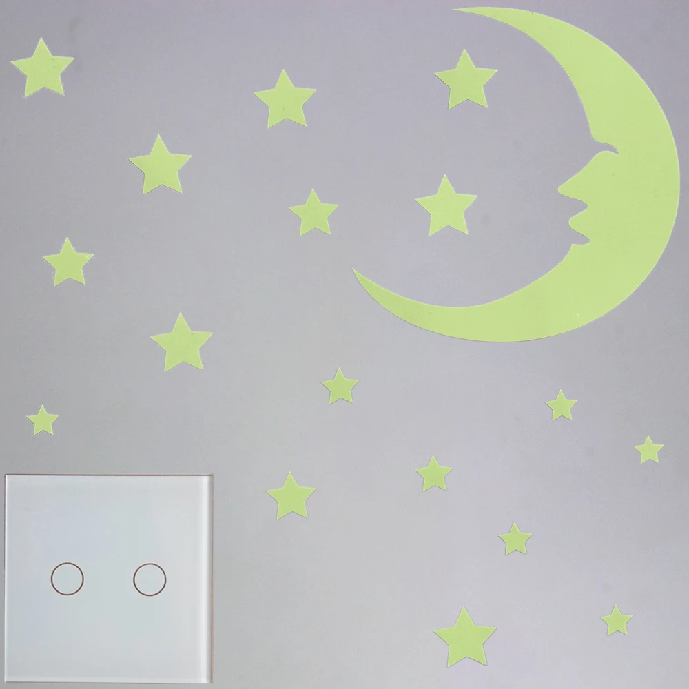 Светящаяся наклейка в виде луны и звезд светится темноте настенный стикер для