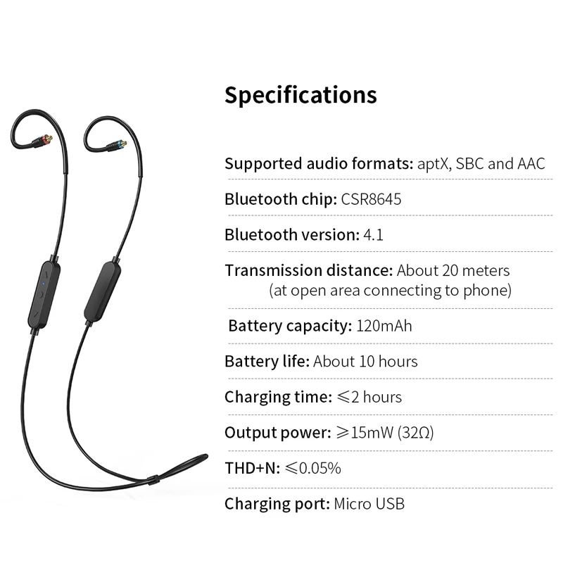 FIIO RC-BT Bluetooth 4 1 беспроводные наушники MMCX кабель поддерживает APTX AAC SBC CSR8645 10h Срок