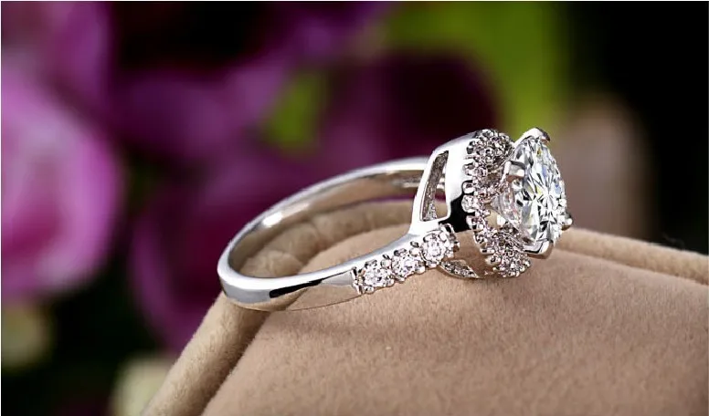 

Quality Guarantee Equisite 2Ct Round Cut Moissantie Micro-pave Mount Ring for Women Solid 18K White Gold Engagement Wedding Ring