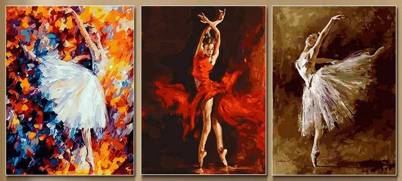 3 Pcs/Set Frame Picture DIY Painting by Numbers Ballet Dancer Girl Abstract Drawing by Numbers Unique Gift Coloring Wall Acrylic