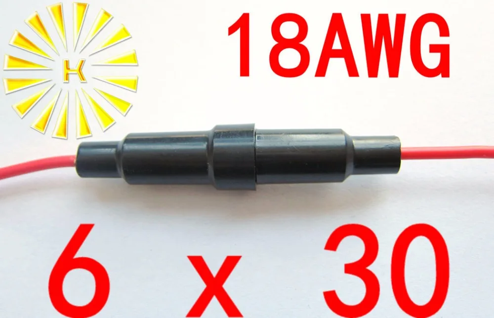 

FREE SHIPPING 50PCS x #18 Wire 6*30mm Black Plastic Fuse Holder With 18AWG Red Cable