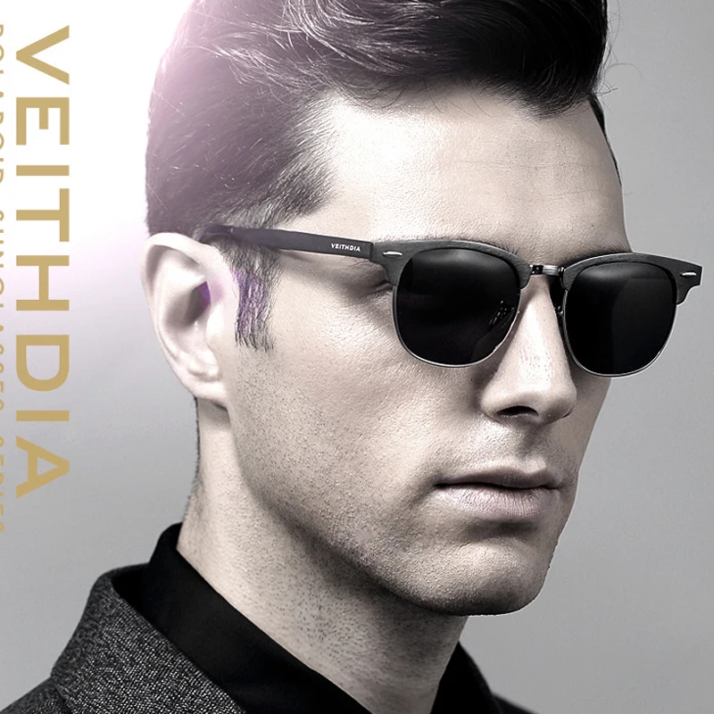 Мужские и женские солнцезащитные очки VEITHDIA поляризационные зеркальные с синим