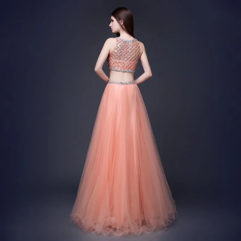 Роскошные бисером 2 шт. платья для выпускного вечера вечерние Линия See хотя Back Crop