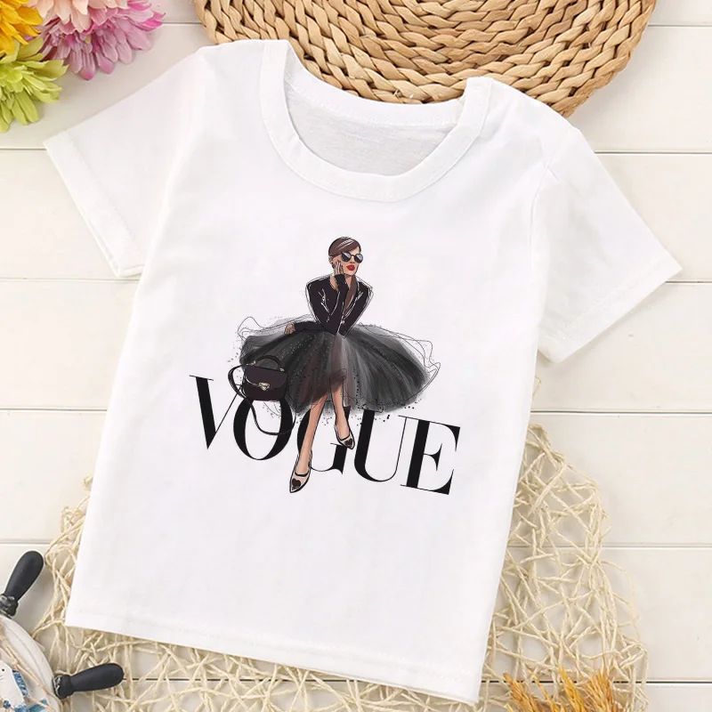 2073 Kawaii VOGUE/рубашки для девочек с принтом принцессы; Harajuku; модные топы для девочек; повседневные футболки для девочек с героями мультфильмов; Детские футболки с круглым вырезом и короткими рукавами - Цвет: 2073