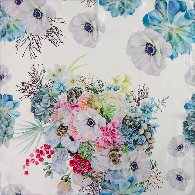 Женский шарф из 100% шелка Цветочный платок Шелковый бандана оригинальный