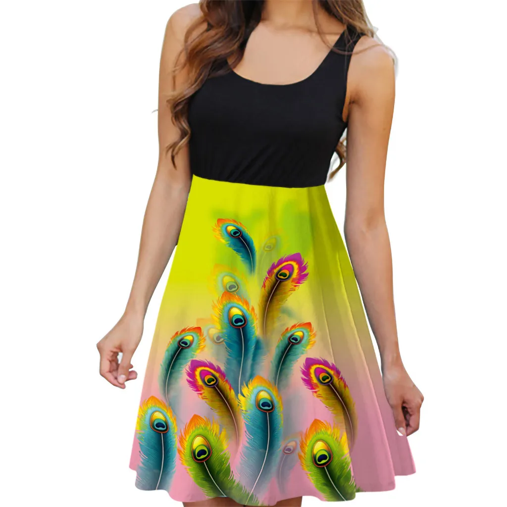 Женское платье без рукавов FREE страуса повседневное пляжное яркое мини в стиле