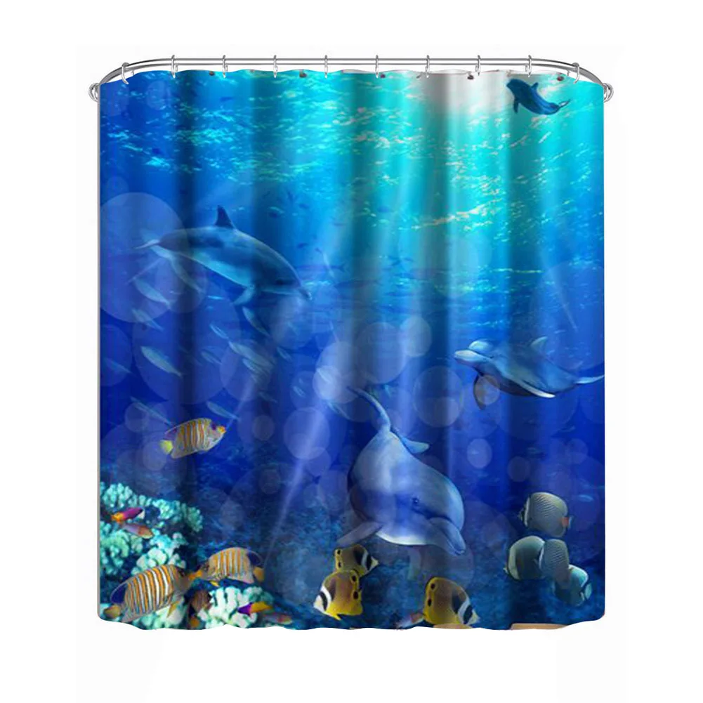 

3D Underwater World Dolphin Shower Curtain 3D Printing bathroom curtain Decor 180*180cm 30