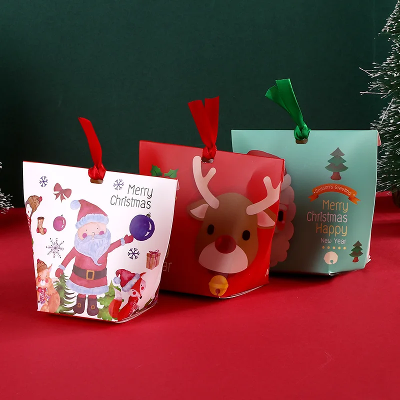 

20Pcs Colorful Pillow Box Ribbon Bow Present Carton Pouch Kraft Paper box Christmas Gift Boxes Party Supplier