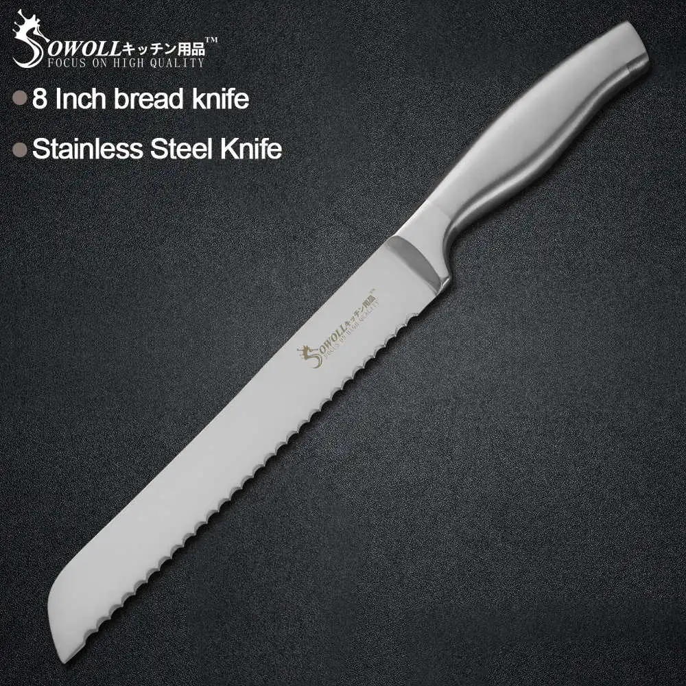 8 inch Bread Knife Кухонный нож Sowoll из нержавеющей стали, нож для мяса, рыбы, фруктов, овощей, инструмент для приготовления пищи, нож для нарезки хлеба Santoku - Цвет: 8 inch Bread Knife