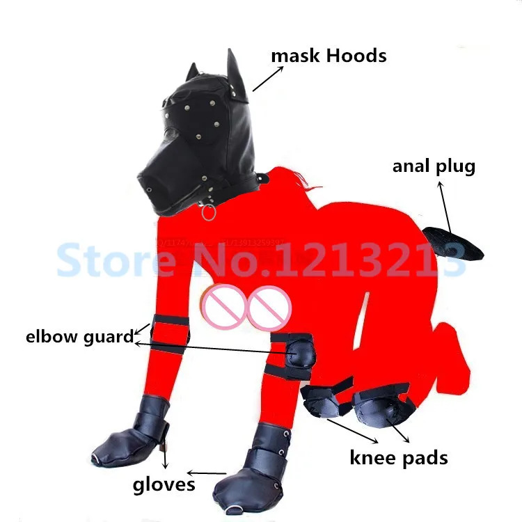 БДСМ собака ведомый игры маска капюшон бондаж перчатки налокотники наколенники