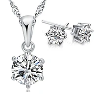 hot sale wedding jewelry set austria crystal stud earrings necklace 925 sterling silver pendant necklace