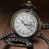 half hunter bronze quartz pocket watch unique small second dial vintage pocket pendant clock with chain gift reloj de bolsillo