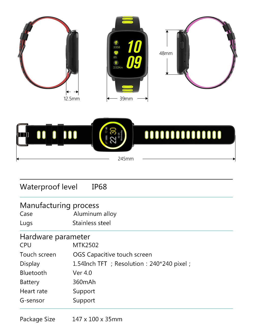

GV68 Smart Watch Bracelet IP68 Waterproof Bluetooth 4.0 MTK2502 SmartWatch Wearable device Heart Rate Monitor for iPhone Android