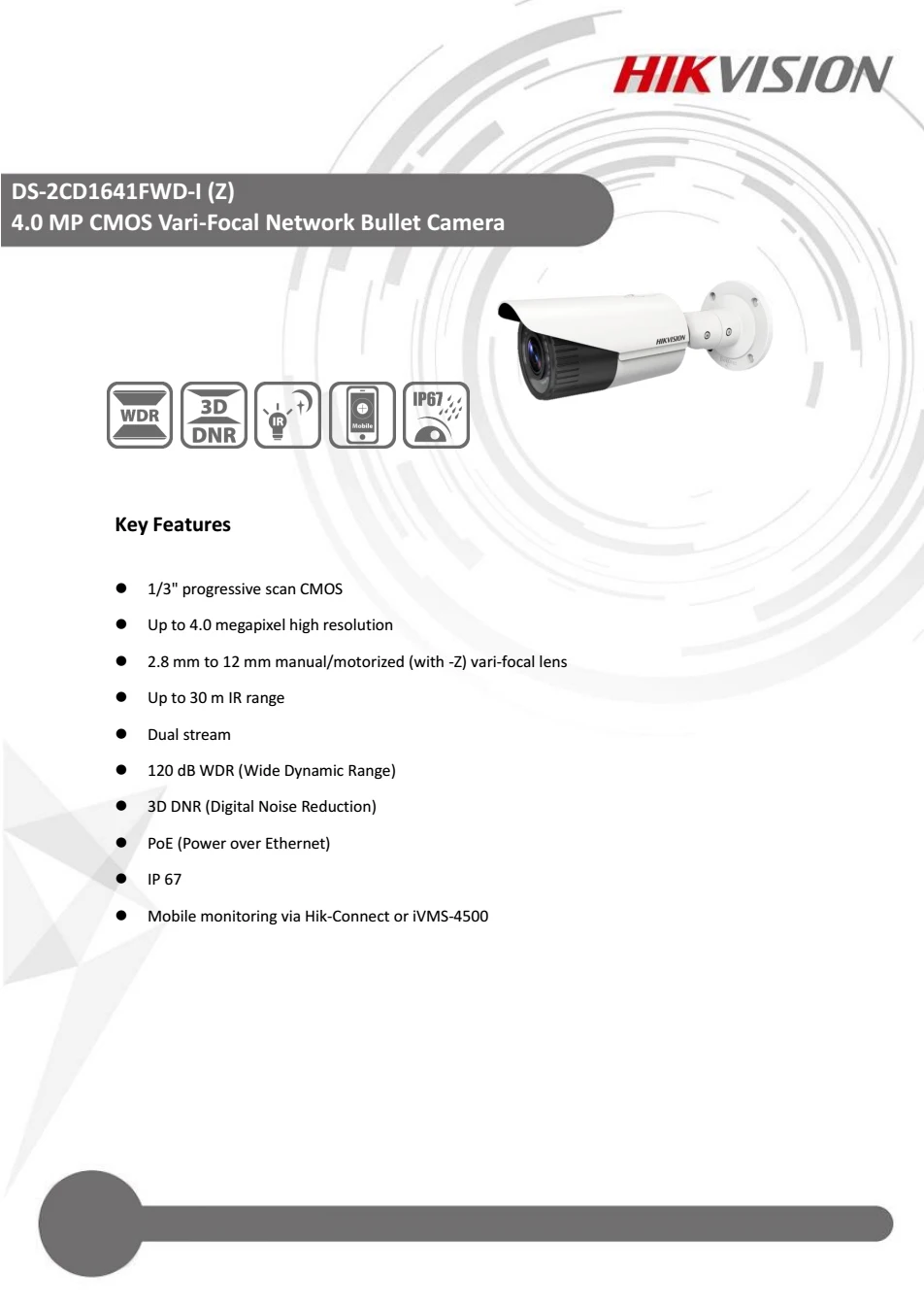 Ds-2cd1641fwd-iz Новый hik 4mp Пуля IP Камера подобный ds-2cd2645f-iz Моторизованный переменным