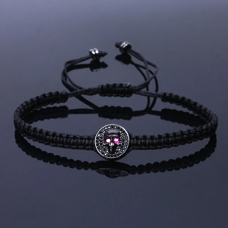 Новый черный CZ проложить череп браслет для мужчин ручной работы готический в
