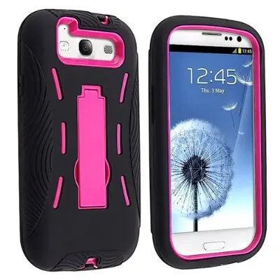 Black/Hot Pink Armor Combo Silicone Hybrid Hard Case cover with Kickstand for samsung Galaxy S3 i9300 |