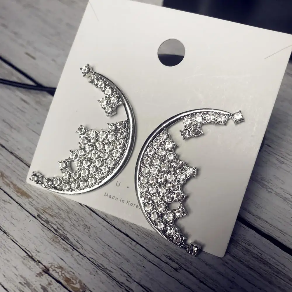 Женские серьги пусеты с блестящими кристаллами и луной модные украшения из
