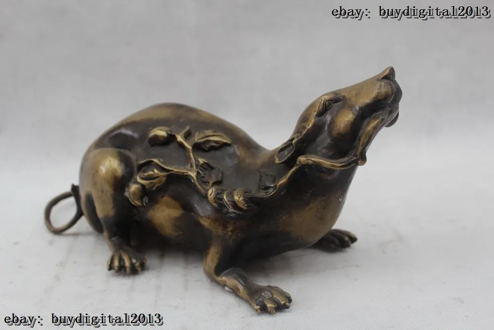 Китайская фольклорная статуя мыши 6 дюймов из чистой бронзы отличная Красивая