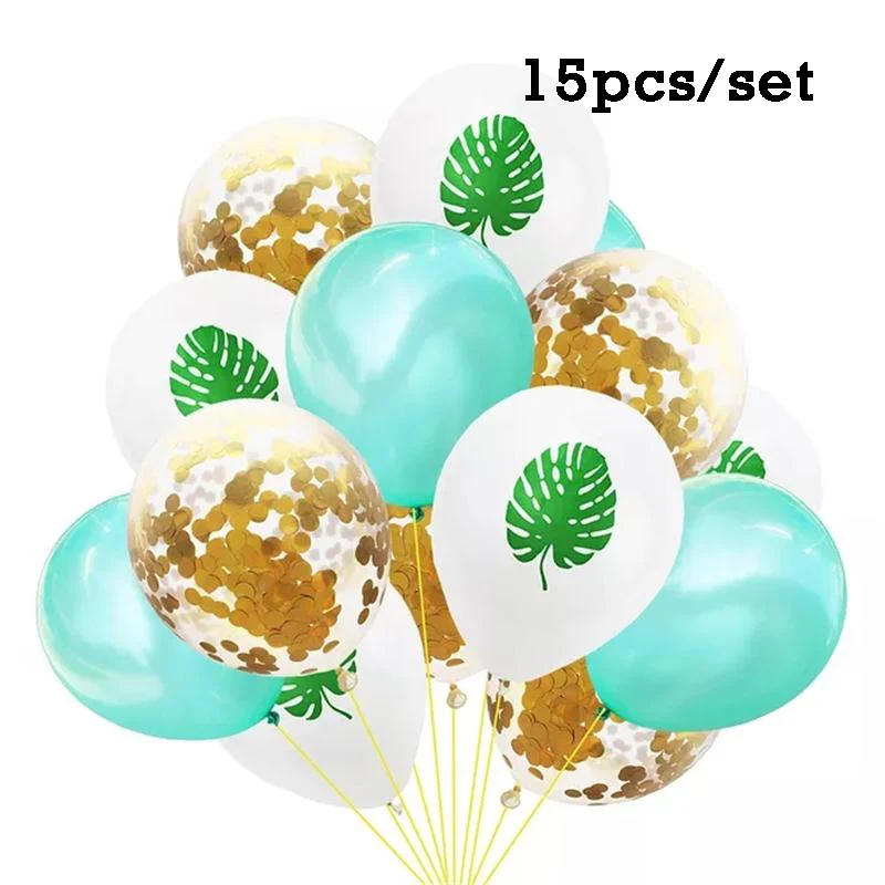 15pcs mix Гавайские вечерние Фламинго конфетти оформление латексными воздушными шариками баннер Pull Flag ананас Лето день рождения - Цвет: 15pcs mix