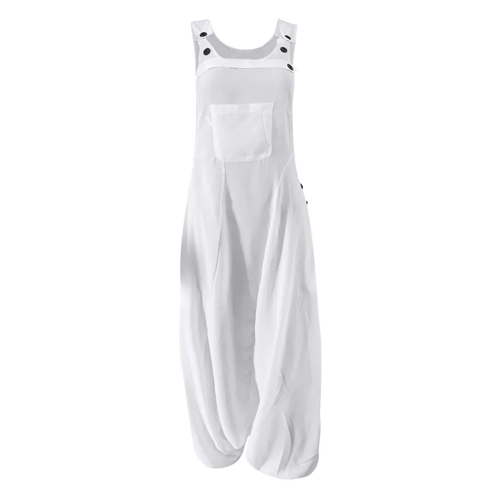 Women loose Backless Jumpsuit Casual U Neck Sleeveless Side Pockets Long Playsuit Plus Size 5xl Rompers Salopette Femme #js5 | Женская