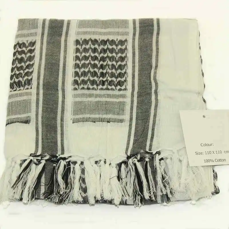 Мужские и женские военные тактические Keffiyeh Shemagh шарф в арабском стиле, шаль на шею, накидка на голову, синие хлопковые зимние шарфы - Цвет: white