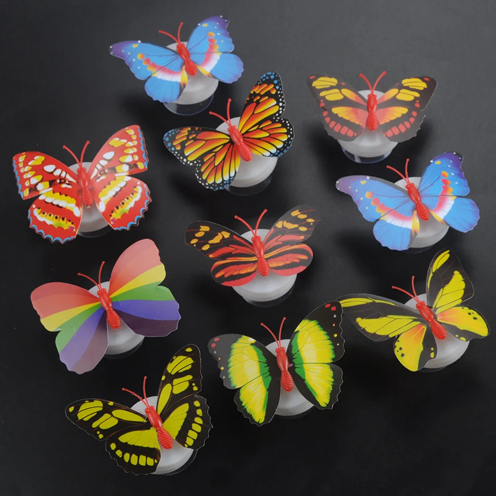 10Pcs ABS Beautiful Butterfly LED Night Light Lamp with Suction Pad Multicolor Send in Random | Освещение