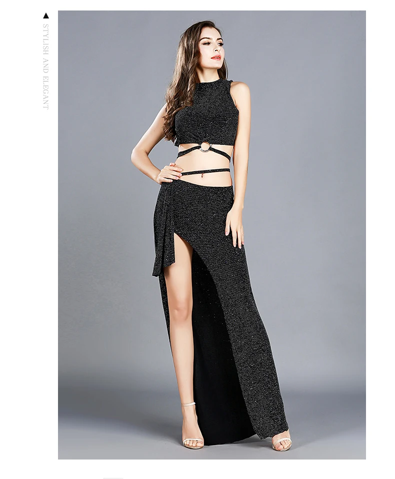 Irregularity special metal woven fabric exquisite flash high elasticity sexy backless belly dance dress performance costume suit