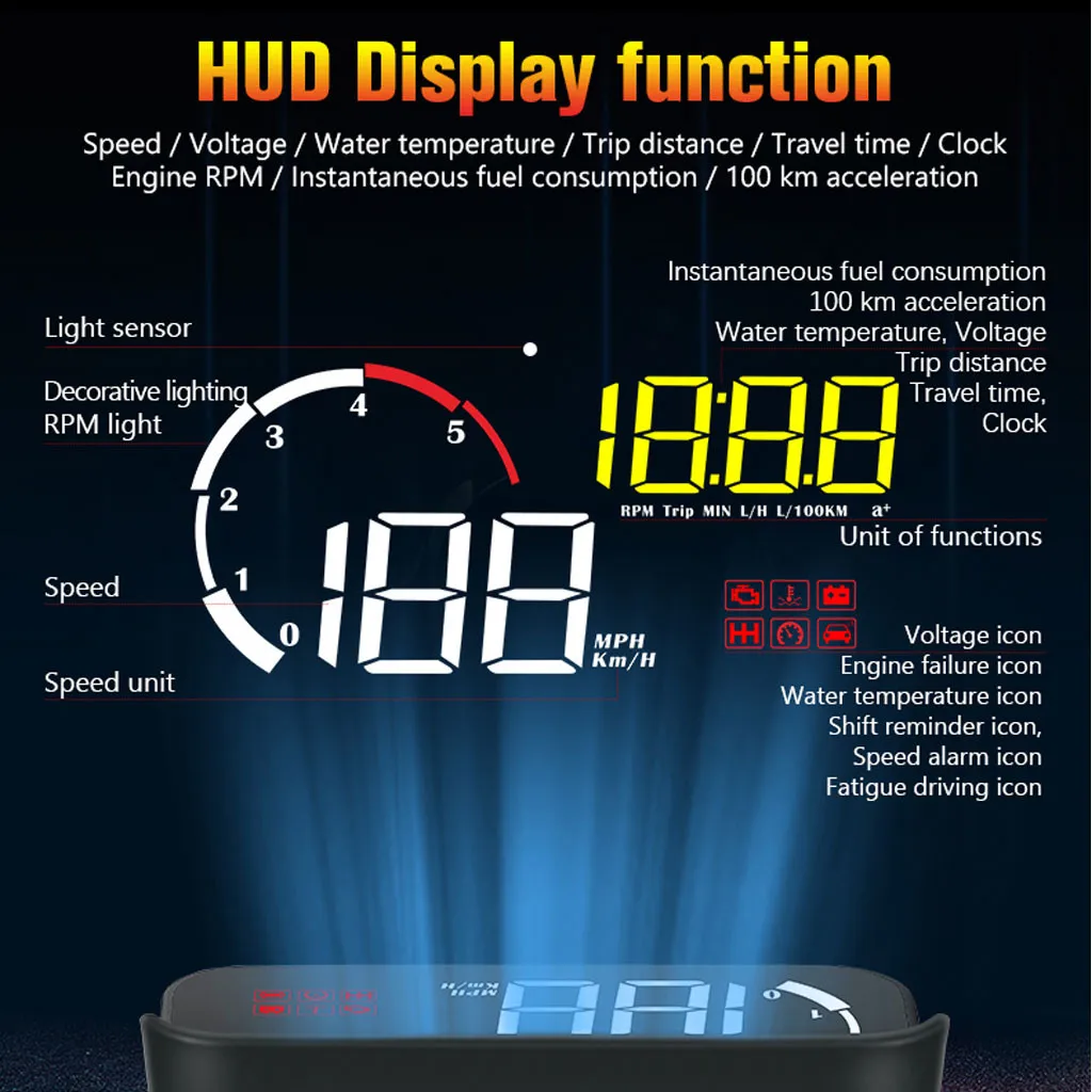 Автомобильный HUD Дисплей 5 дюйма A8 дисплей 4 D2000 OBD2 светодиодный сканер лобового