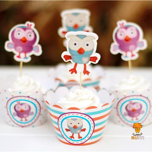 24 шт. Giggle and Hoot &quotСова&quot Обертки для кексов дня рождения украшения Декор festa