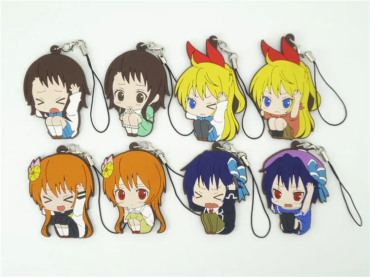 8 шт./компл. фигурки аниме Nisekoi Kirisaki Chitoge Onodera Haru Премиум из ПВХ ремешок для телефона