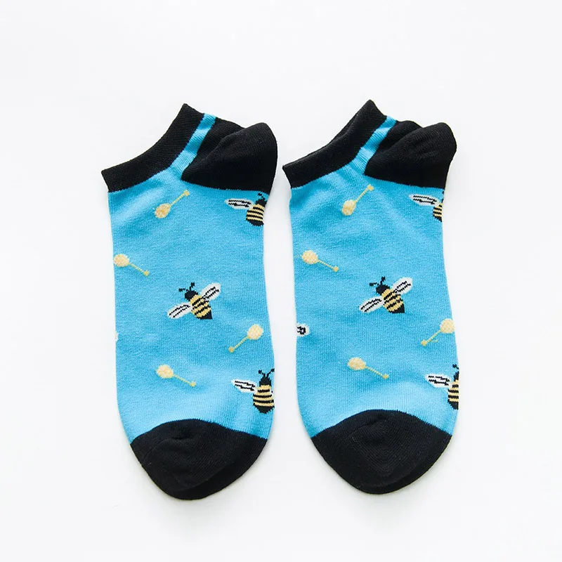Bee Для женщин мультфильм носки до лодыжки обезьяна банан морковь, клубника точка полоса пчелы куриных яиц смешной счастливый хлопок расчесывать Femmes Meia носки - Цвет: Bee