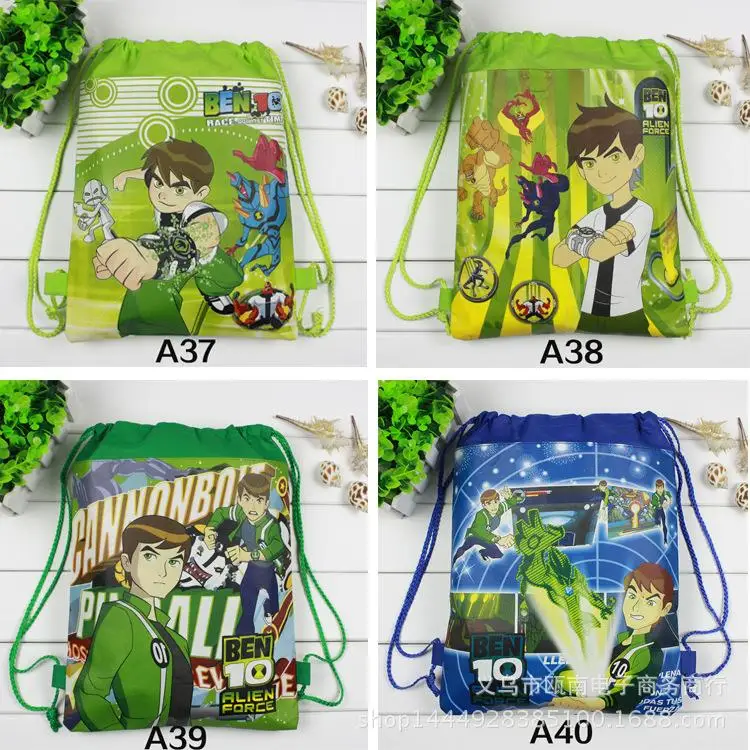 12 шт. новые детские школьные сумки Ben 10, мультяшный рюкзак на шнурке, сумка для покупок, вечерние дорожные сумки с принтом, подарок
