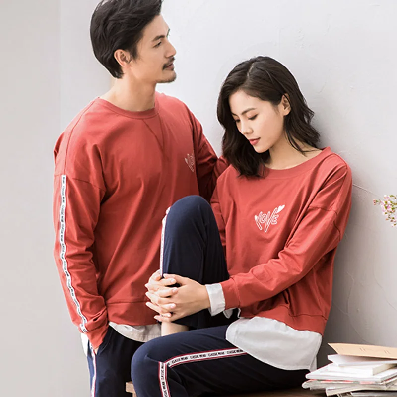 CherLemon пары Весна 100% хлопок Loungewear мода Ложные два предмета пуловер с длинными