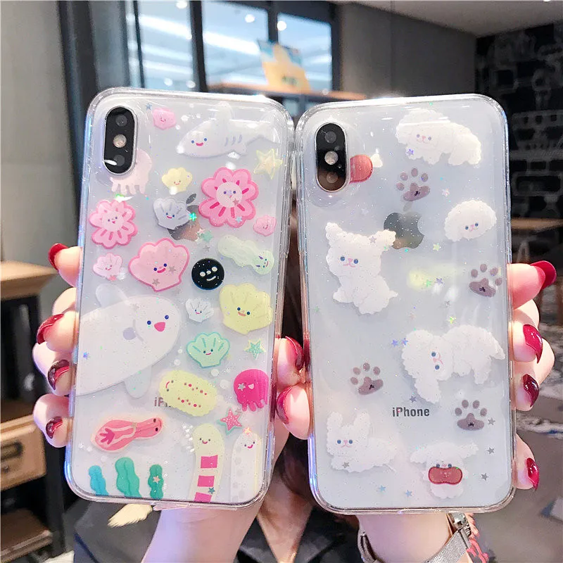 Funny Sun Clouds Graphic Glitter Phone Cases for iPhone X 6 6S 7 8 Plus XR XS Max Girly transparent epoxy Soft Back Cover |