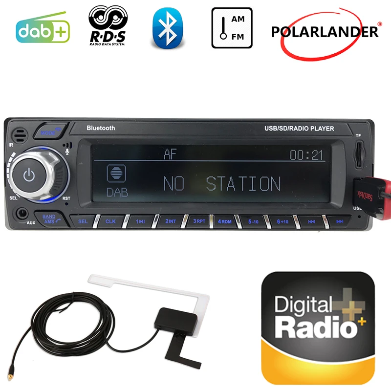 1089DAB+1 Din Car Radio RDS Hands-Free MP3/SD/MMC DAB+ FM USB SD LCD Screen Digital Audio Broadcast Bluetooth Card Machines | Автомобили и