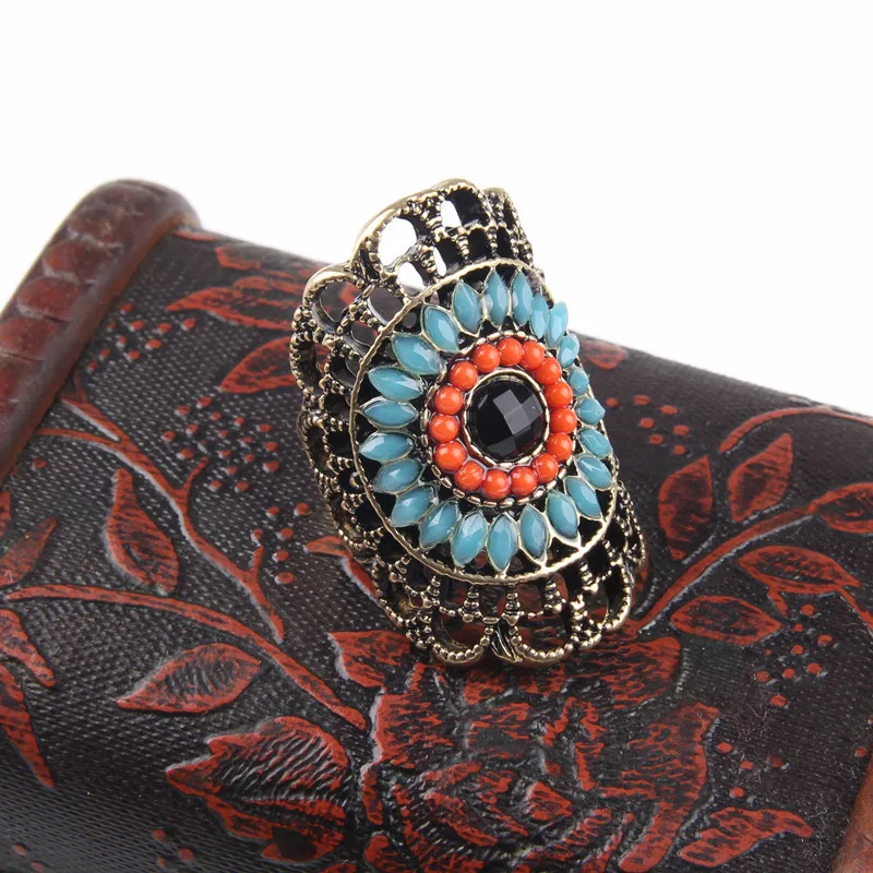 Женские богемные кольца с бусинами в стиле ретро цветочным узором этническом