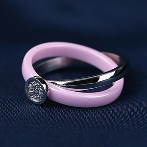 Pink Керамические кольца с двойным крестом, классические, розовые, белые, здоровые керамические кольца, серебряное кольцо из нержавеющей стали для женщин, модное ювелирное изделие - Цвет основного камня: Pink