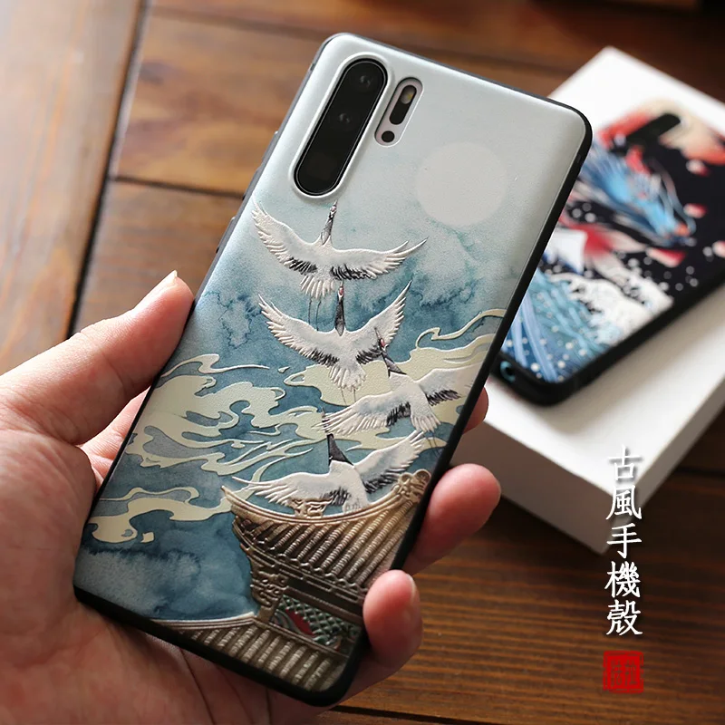 Огромный чехол для телефона с тисненым водным драконом Huawei P30 PRO матовый в стиле