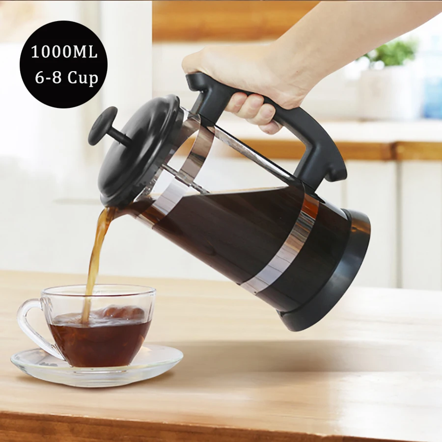 ICafilas French Press Coffee/Tea Brewer Coffee Pot Coffee Maker Kettle 1000ML Glass Thermos For Coffee Drinkware Appliance